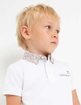 Polo Mayoral Cuello Estampado Blanco Para Niño