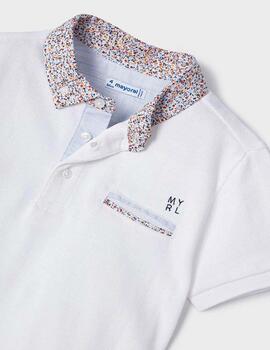 Polo Mayoral Cuello Estampado Blanco Para Niño