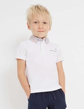 Polo Mayoral Cuello Estampado Blanco Para Niño