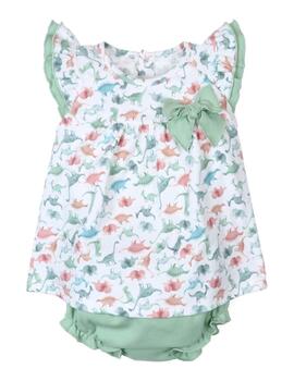 Conjunto Popys  Vestido Dinosaurios Verde Para Beb