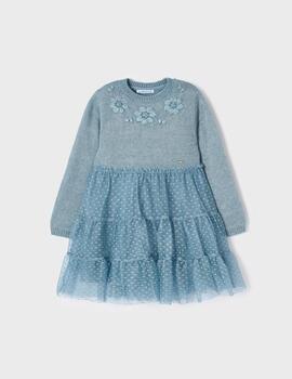 Vestido Mayoral Tul Azul Para Niña