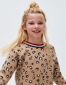 Vestido Mayoral Punro Estampado Camel Para Niña