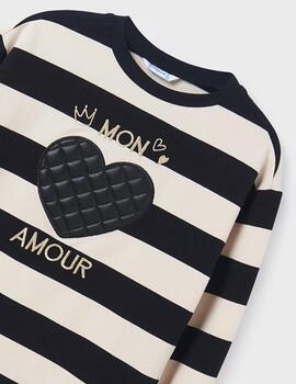 Vestido Mayoral Felpa Rayas Negro Para Niña