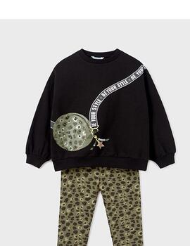 Conj. Mayoral Leggings Estampado Negro Para Niña