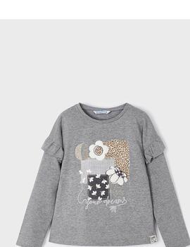 Camiseta Mayoral Flores Gris Para Niña