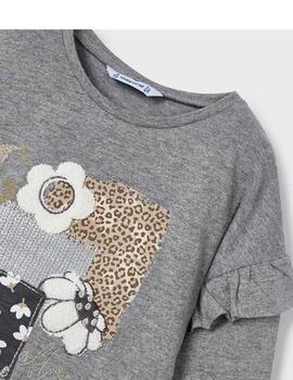 Camiseta Mayoral Flores Gris Para Niña