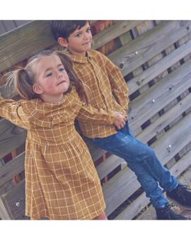 Vestido Dadati Cuadros Mostaza Para Niña