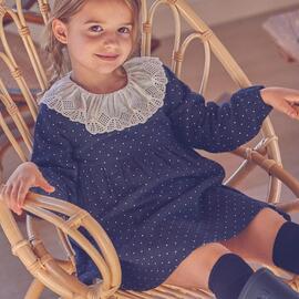 Vestido Dadaty Para Niña Marino Con Topos Blanco