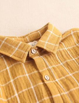 Camisa Dadati Cuadros Mostaza Para Niño