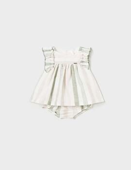 Vestido Mayoral Rayas Lino Eucalipto Para Bebè