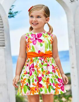 Vestido Mayoral Flores Naranja Para Niña