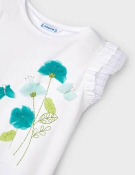 Camiseta Mayoral M/C Blanc Flores Verdes Para Niña