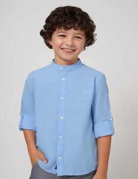 Camisa Mayoral Cuello Mao Celeste Para Chico