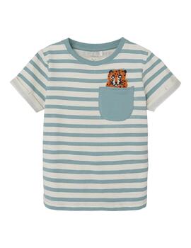 Camiseta Name it Rayas Mineral Blue Para Niño