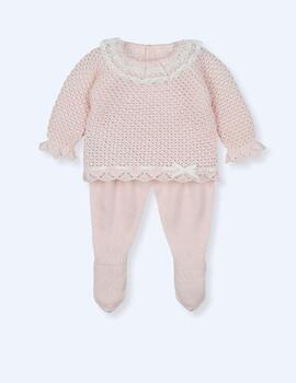 Conj.Mac-Ilusiòn Cuello Bordado Rosa Para Bebè