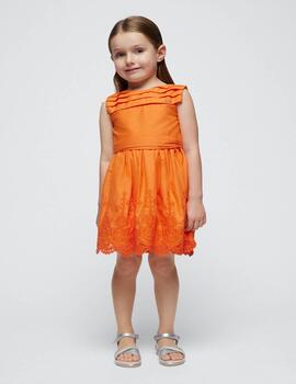 Vestido Mayoral Bordados Naranja Para Niña