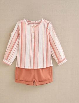 Conj.Dadati Camisa Cuello Mao Rayas Coral Para Beb