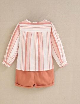 Conj.Dadati Camisa Cuello Mao Rayas Coral Para Beb