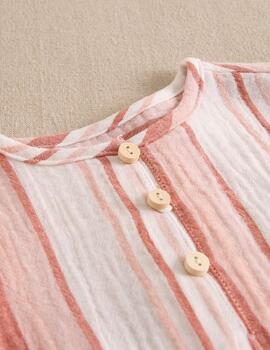 Conj.Dadati Camisa Cuello Mao Rayas Coral Para Beb