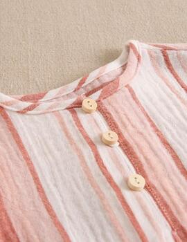 Conj.Dadati Camisa Cuello Mao Rayas Coral Para Beb