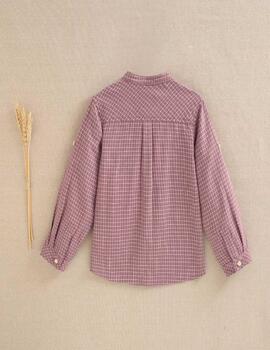 Camisa Dadaty Cuadros Morado Cuello Mao Para Niño