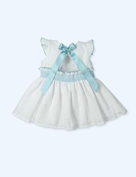 Vestido Mac Ilusiòn Lino Lazo Turquesa Para Bebè