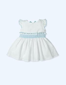 Vestido Mac Ilusiòn Lino Lazo Turquesa Para Bebè
