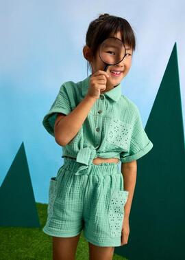 Conj.Mayoral Short Peforado Menta Para Niña