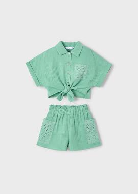 Conj.Mayoral Short Peforado Menta Para Niña