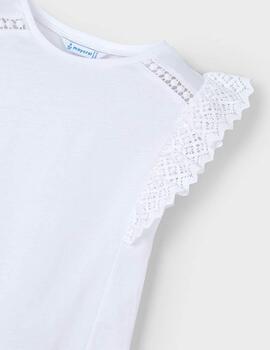 Camiseta Mayoral M/C Crochet Blanco Para Niña