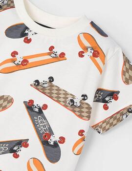 Camiseta Mayoral Patinetes Naranja Para Niño
