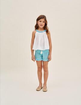Camisa Dadati Cuadros Turquesa Para Niñla