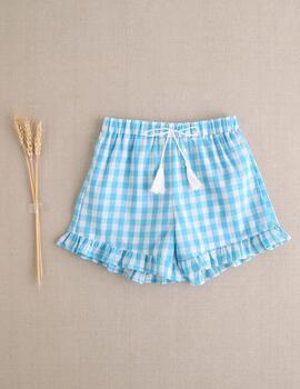 Short Dadati Cuadros Turquesa Para Niña