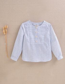 Camisa Dadati Cuello Mao Azul Para Niño