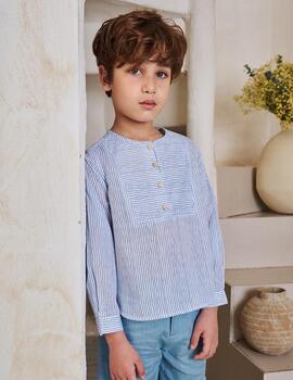 Camisa Dadati Cuello Mao Azul Para Niño