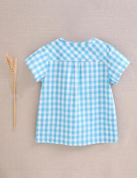 Camisa Dadati Cuadros Turquesa Para Niño
