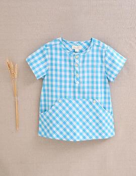 Camisa Dadati Cuadros Turquesa Para Niño
