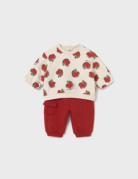 Conj Mayoral Sudadera Manzanas Rojo Para Bebè