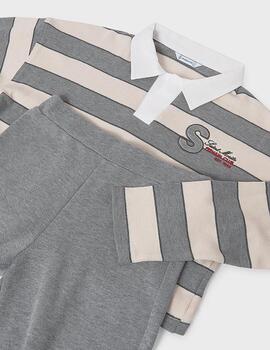 Conj.Mayoral Tricot Polo Listas Acero Para Niña