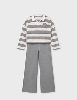 Conj.Mayoral Tricot Polo Listas Acero Para Niña