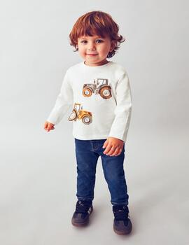 Camiseta Mayoral M/L Play Tractor Nata Para Bebè