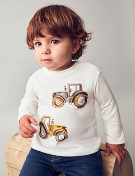 Camiseta Mayoral M/L Play Tractor Nata Para Bebè