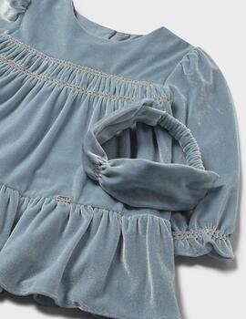 Vestido Mayoral Teciopelo Azul Para Niña