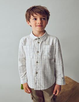 Camisa Mayoral Cuadros Nata M/L Para Chico