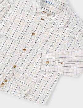 Camisa Mayoral Cuadros Nata M/L Para Chico