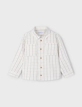 Camisa Mayoral Cuadros Nata M/L Para Chico