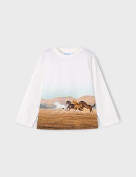 Camiseta Mayoral Caballos Nata Para Niño
