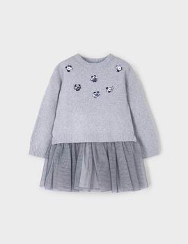 Vestido Mayoral Punto Gris Para Niña