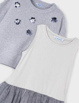 Vestido Mayoral Punto Gris Para Niña