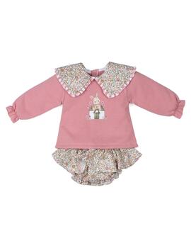 Conj Popys Cuellos Flores Rosa Para Bebé